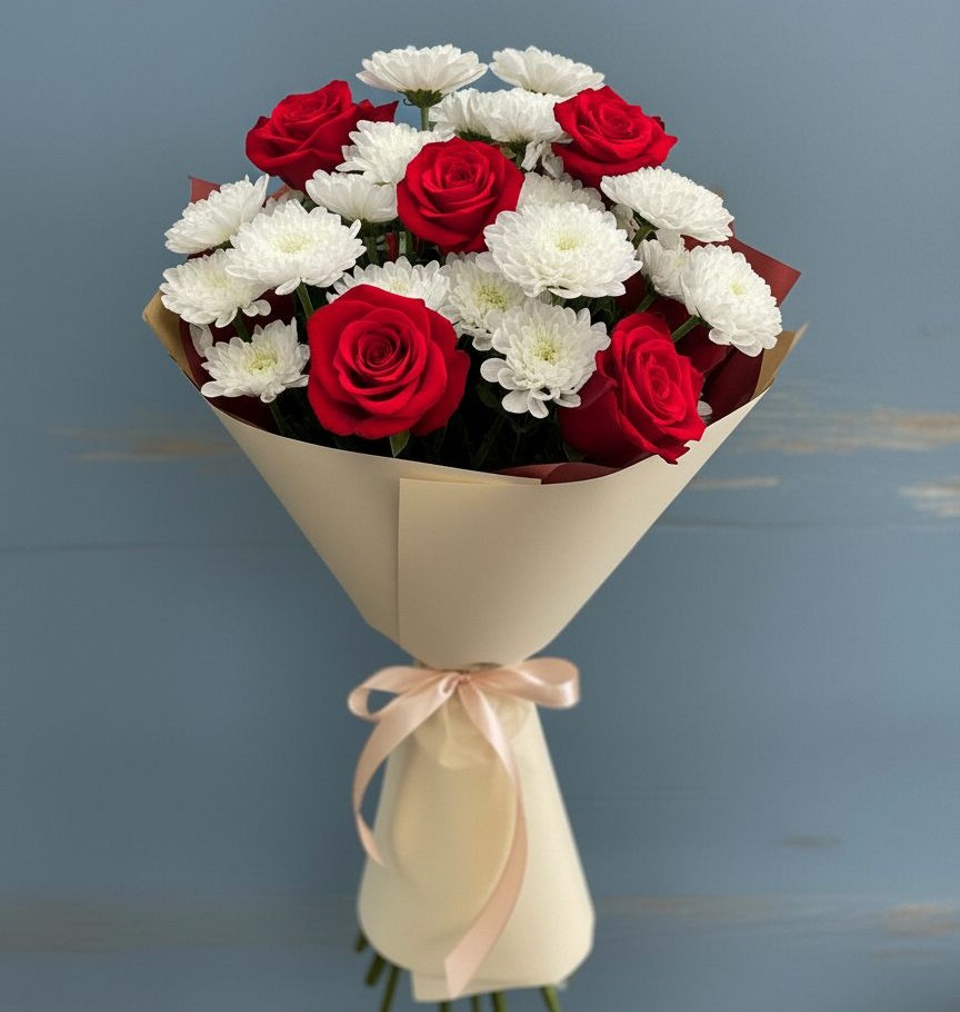 Букет цветов из: Розы и Хризантемы в Зарубино Новгородская область