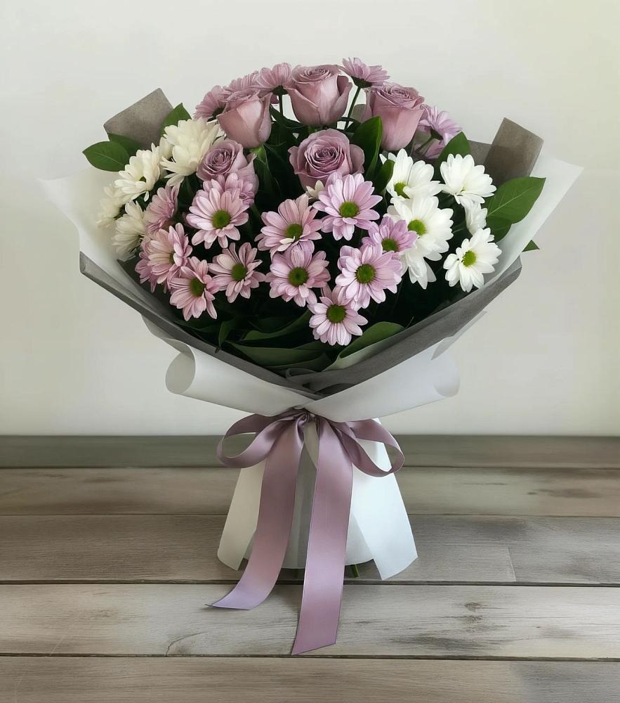 Букет цветов из: Хризантемы и Розы в Зарубино Новгородская область