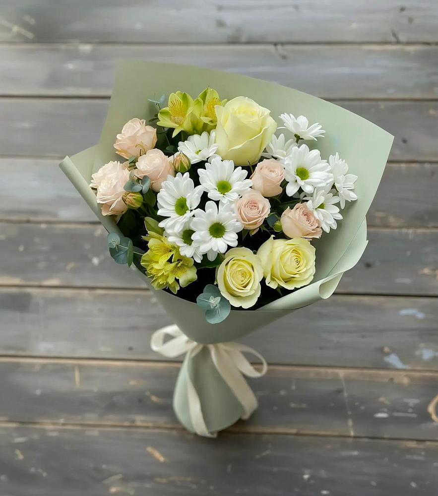 Букет цветов из: Альстромерии, Розы и Хризантемы в Зарубино Новгородская область