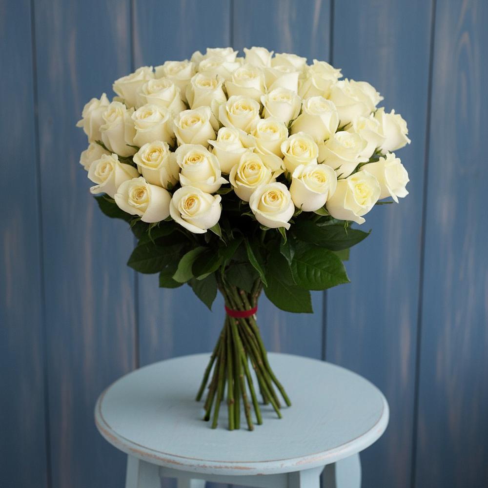 Букет 51 Белая роза Эдлесс Лав в Зарубино Новгородская область