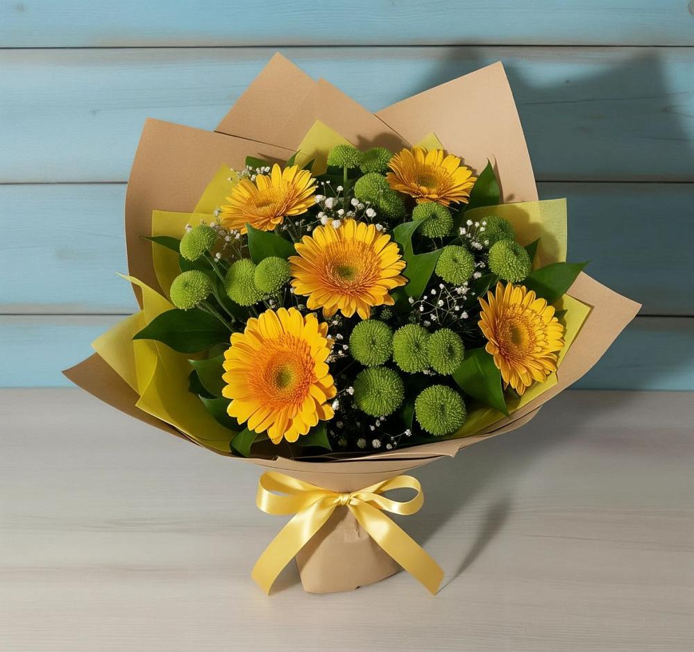 Букет цветов из: Герберы и Хризантемы в Зарубино Новгородская область