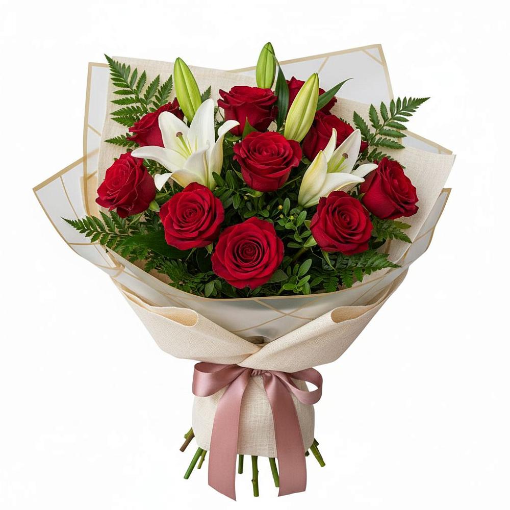 Букет цветов из: Лилии и Розы в Зарубино Новгородская область