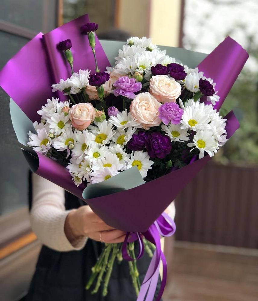 Букет цветов из: Хризантемы, Гвоздики и Розы в Зарубино Новгородская область