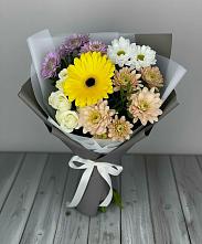 Букет цветов из:  Розы, Герберы и Хризантемы в Зарубино Новгородская область