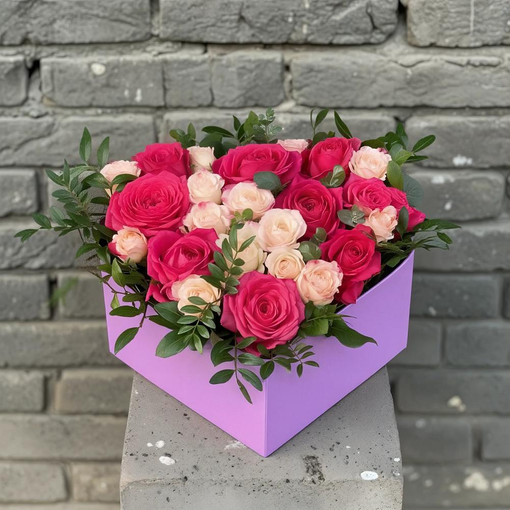 Цветочная композиция из Розы в коробке в Зарубино Новгородская область