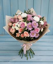 Букет цветов из:  Хризантемы, Розы и Альстромерии в Зарубино Новгородская область