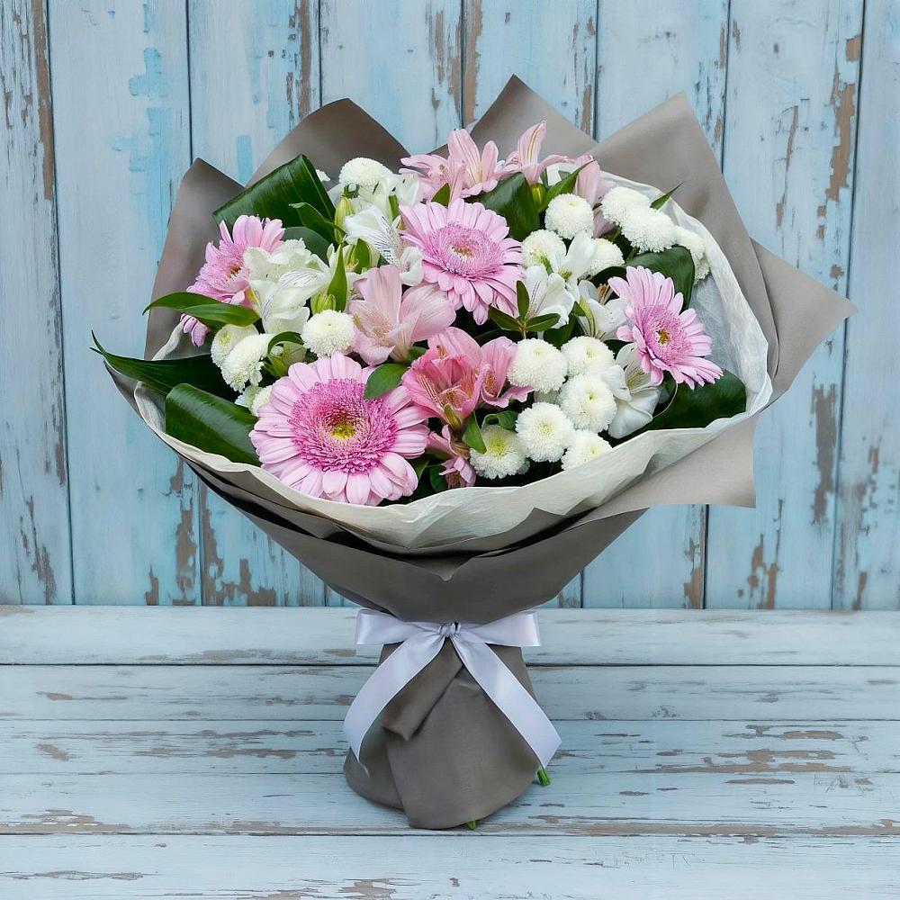 Букет цветов из: Герберы, Альстромерии и Хризантемы в Зарубино Новгородская область