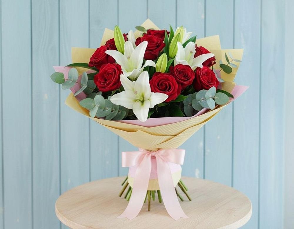 Букет цветов из: Лилии и Розы в Зарубино Новгородская область